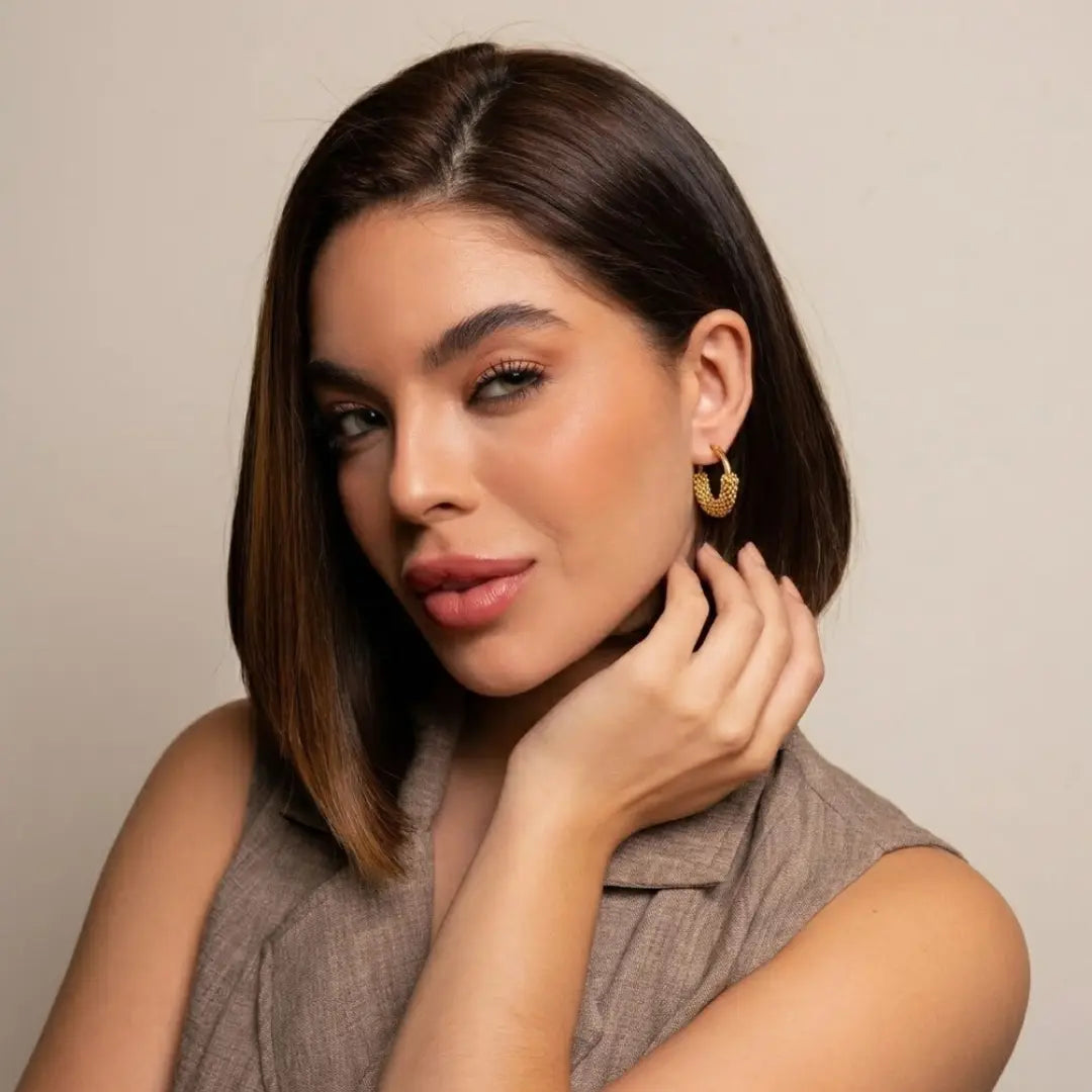 18K Gold Filled Beaded Mesh Hoop Earrings – Woven Textured Gold Hoops
